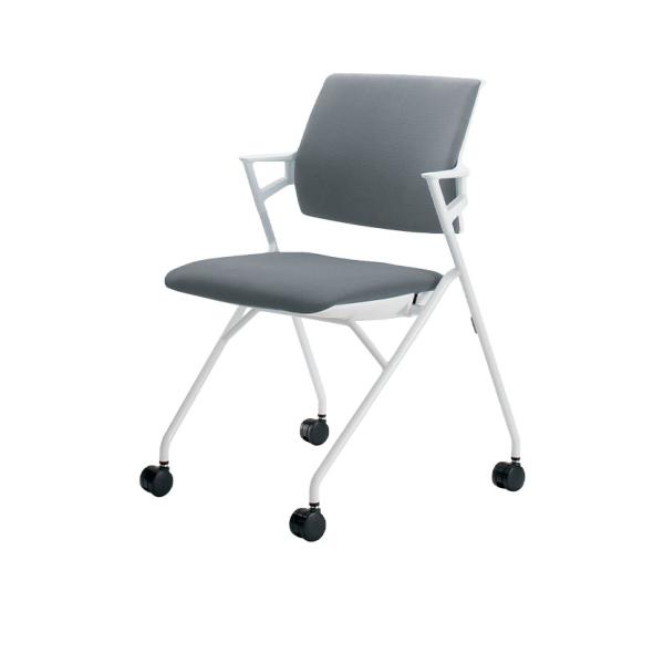 会議イス Piega ピエガ 背クッションタイプ ホワイトシェル ホワイト塗装脚 張地ソフトグレー ...