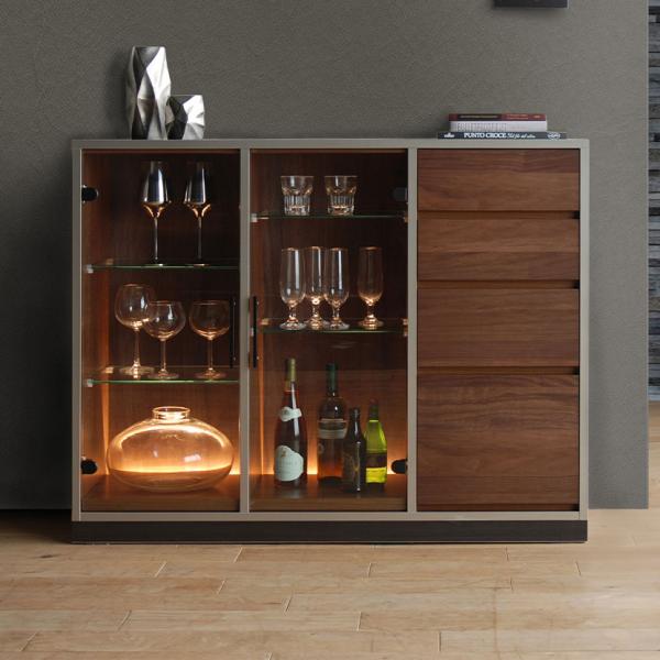 モリタインテリア ロータイプ コレクションケース サイドボード ガラス LED 照明付き 収納 フィ...