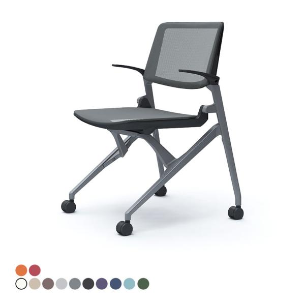 オカムラ ミーティングチェア マルカ 肘あり 背メッシュ シルバーフレーム ブラックシェル 81M2...