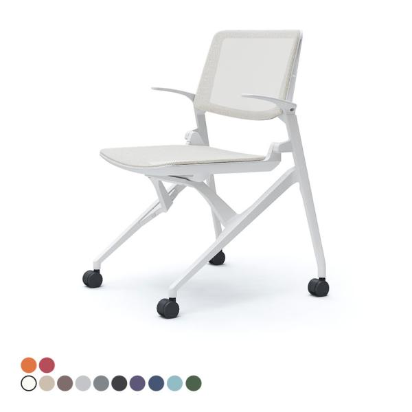 オカムラ ミーティングチェア マルカ 肘あり 背メッシュ ホワイトフレーム ホワイトシェル 81M2...