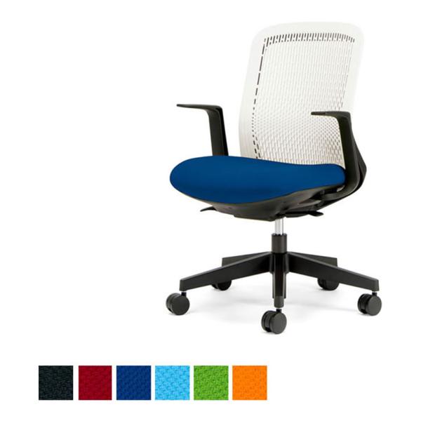 オフィスチェアー Try トライ ホワイトシェル ローバック L字肘 3Dフォルムグラデーションメッ...