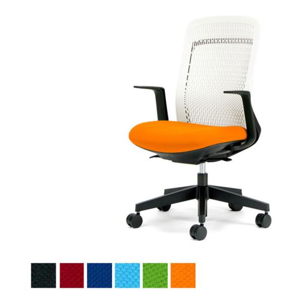 オフィスチェアー Try トライ ホワイトシェル ハイバック L字肘 3Dフォルムグラデーションメッ...