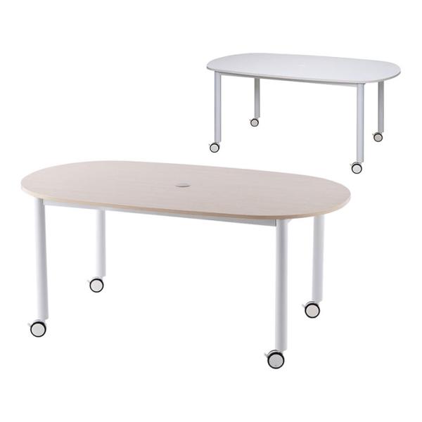 キャスターテーブル ホワイト脚 オーバル 幅1600×奥行910×高さ700mm RFCTT-WL1...