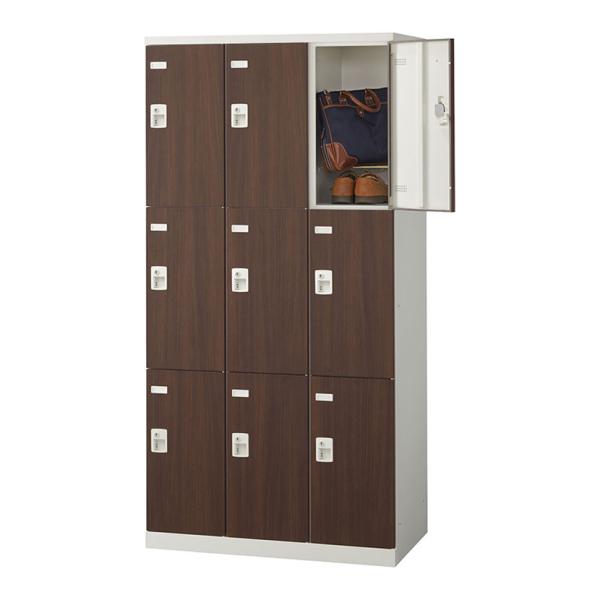 国産 完成品9人用 スチールロッカー 収納 職場 オフィス(木目扉) IC錠 幅900×奥行515×...