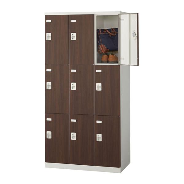 国産 完成品9人用 スチールロッカー 収納 職場 オフィス(木目扉) シリンダー錠 幅900×奥行5...