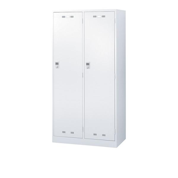 2人用(ワイド) スチールロッカー 収納 職場 オフィス ホワイト ボタン錠 幅900×奥行515×...