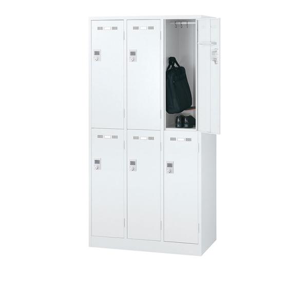 3月18日入荷予定 6人用 3列2段 スチールロッカー ホワイト ボタン錠 幅900×奥行515×高...