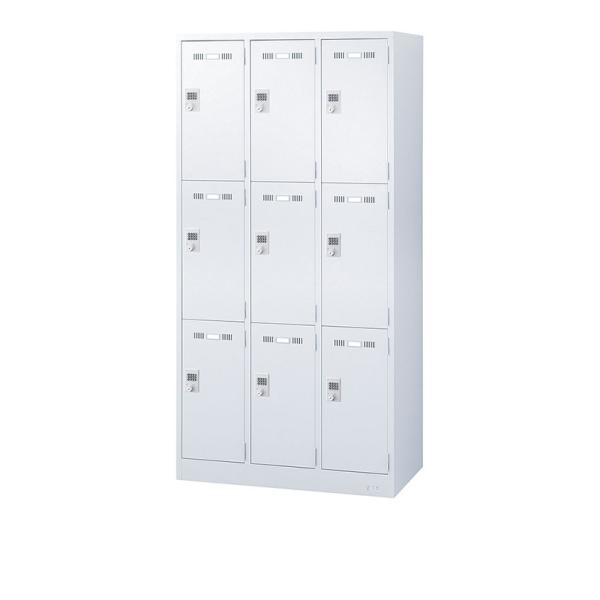9人用 3列3段 スチールロッカー 収納 職場 オフィス ホワイト ボタン錠 幅900×奥行515×...