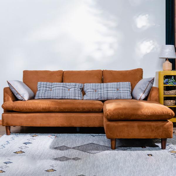 3人掛け ソファ カウチソファ 布製 ファブリック 木脚 肘あり 肘付 クッション付 リビング 北欧...