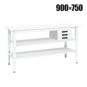 抗菌加工 サカエ 軽量高さ調整作業台 抗菌・抗ウイルス天板 中間棚板・下段棚板付き TKK8-097...
