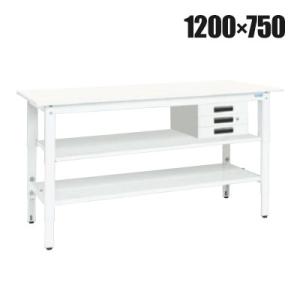 抗菌加工 サカエ 軽量高さ調整作業台 抗菌・抗ウイルス天板 中間棚板・下段棚板付き TKK8-127...