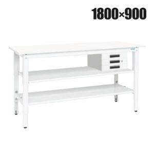 抗菌加工 サカエ 軽量高さ調整作業台 抗菌・抗ウイルス天板 中間棚板・下段棚板付き TKK8-189...