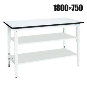 抗菌加工 サカエ 軽量高さ調整作業台TKK8タイプ 中間棚板・下段棚板付き TKK8-187T2LW...