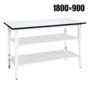 抗菌加工 サカエ 軽量高さ調整作業台TKK8タイプ 中間棚板・下段棚板付き TKK8-189T2LW...