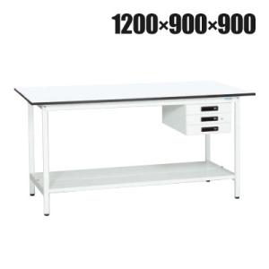 抗菌加工 サカエ 軽量立作業台KADタイプ キャビネット付き・中板付き KAD-129CTMW 幅1...