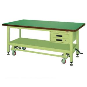 サカエ 超重量作業台KWCタイプ ハンドル昇降移動 キャビネット付き 幅1800×奥行800×高さ7...