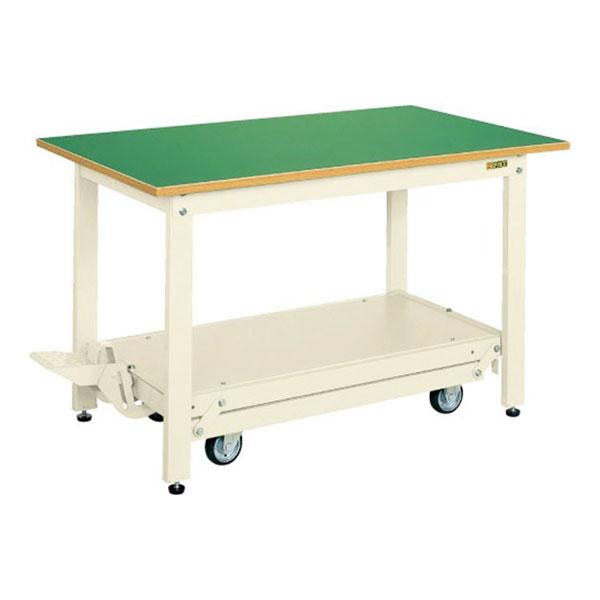 サカエ 軽量作業台 KKタイプ・ペダル昇降移動式 ワークテーブル 均等耐荷重350kg(固定時) 幅...