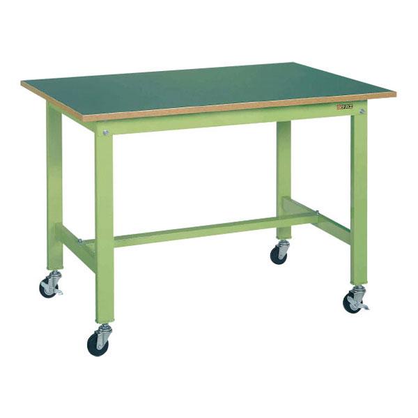 サカエ 軽量作業台 KKタイプ 移動式作業台 ゴムキャスター 均等耐荷重200kg グリーン アイボ...