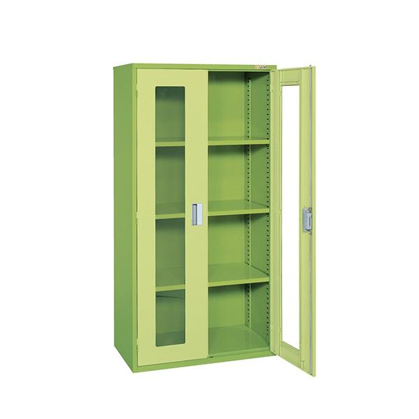 サカエ 工具管理ユニット 工具保管 キャビネット スチール棚 4段 アクリル両開扉 均等耐荷重80k...