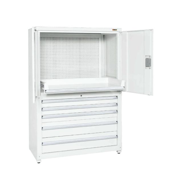 サカエ PNH-1263PD5CW 保管システム収納庫 6段収納 扉付き パンチングパネル付き 保管...