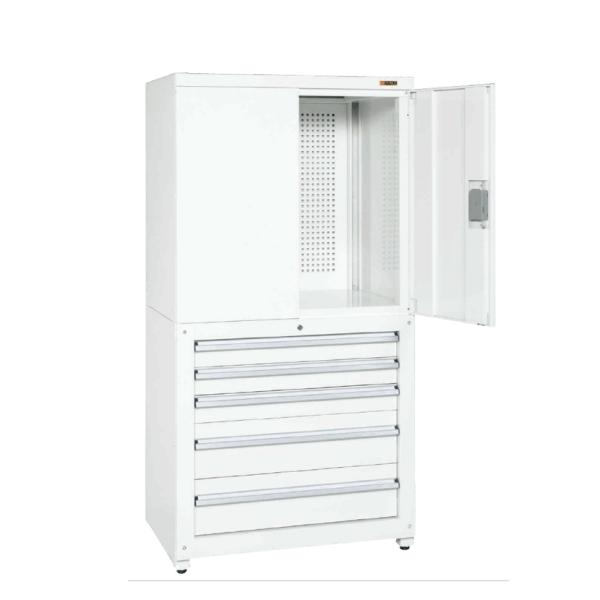 サカエ PNH-9063PD5W 保管システム収納庫 6段収納 扉付き パンチングパネル付き 保管庫...