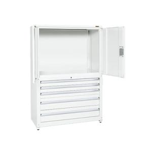 サカエ PNH1263D5W 保管システム収納庫 鍵付き 両開き扉コンビタイプ 引き出し付き 保管庫...