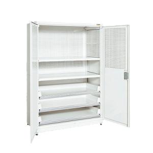 サカエ PNH1263PC3W 保管システム収納庫 鍵付き 両開扉タイプ 5段 保管庫 パンチングパ...