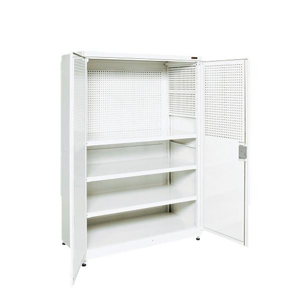 サカエ PNH1263PW 保管システム収納庫 鍵付き 両開き 4段 保管庫 パンチングパネル付き ...