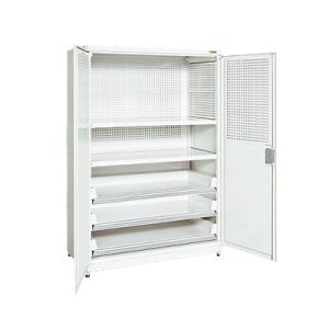 サカエ PNH9063PC3W 保管システム収納庫 鍵付き 両開扉タイプ 5段 保管庫 パンチングパ...