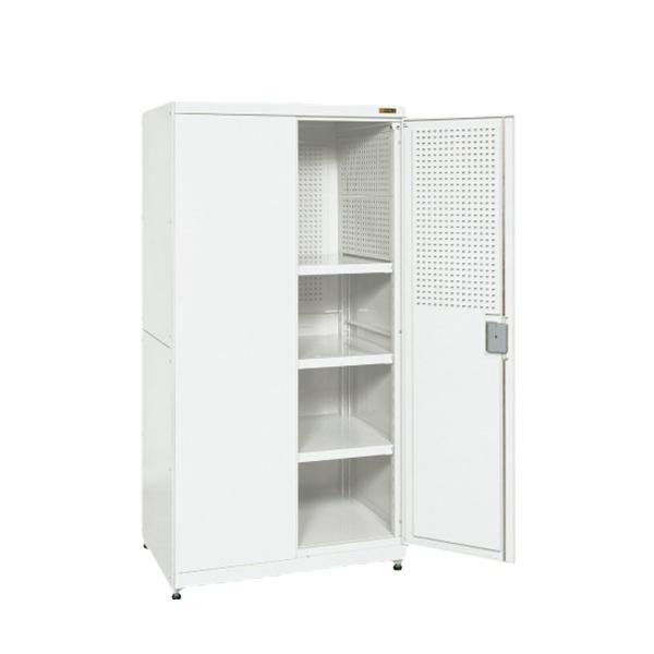サカエ PNH9063PW 保管システム収納庫 鍵付き 両開き 4段 保管庫 パンチングパネル付き ...