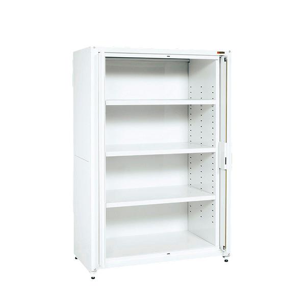サカエ PNHM12W 保管システム収納庫 鍵付き 前扉横収納タイプ 4段 保管庫 均等耐荷重100...
