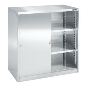 サカエ ステンレス保管ユニット 引違い戸タイプ 棚板2枚付き 幅900×奥行510×高さ900mm ...