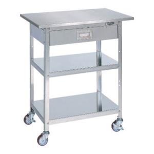 サカエ ステンレス一人用作業台 移動式 キャビネット付き SUS430 幅750×奥行500×高さ8...