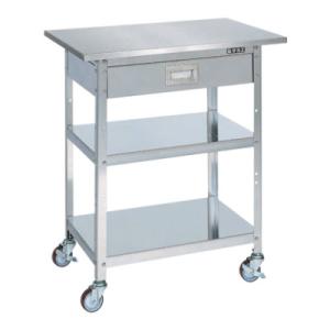 サカエ ステンレス一人用作業台 移動式 キャビネット付き SUS304 幅750×奥行500×高さ8...