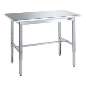 サカエ ステンレス高さ調整作業台 天板R付き SUS430 角パイプ脚 耐荷重200kg 幅900×...