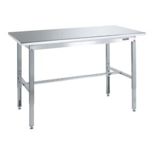 サカエ ステンレス高さ調整作業台 天板R付き SUS430 角パイプ脚 耐荷重200kg 幅1500...