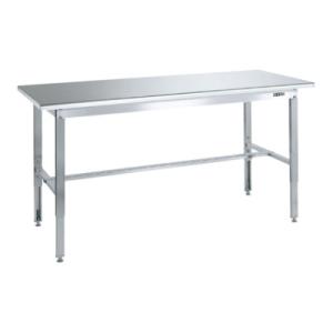 サカエ ステンレス高さ調整作業台 天板R付き SUS430 角パイプ脚 耐荷重200kg 幅1800...