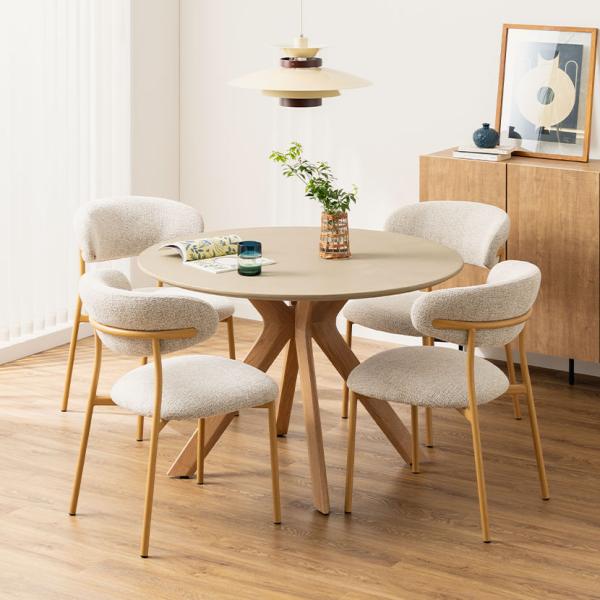 設置無料 4人用 ダイニングテーブルセット 5点(幅1200mm 円形テーブル×1 食卓椅子×4) ...