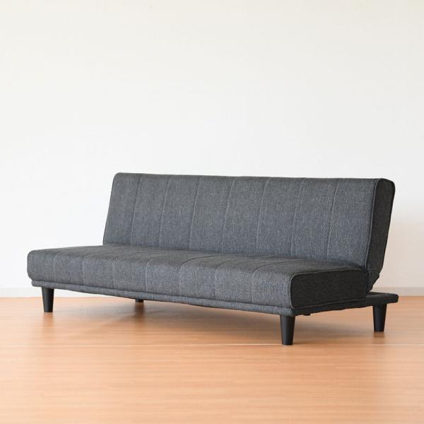 3人掛け ソファベッド ソファ シンプル 布 ファブリック リクライニング 折りたたみ ブラック 幅...