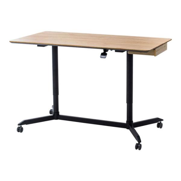 ガス昇降ミーティングデスク ナチュラル天板×ブラックスチール脚 アジャスター/キャスター仕様 幅15...
