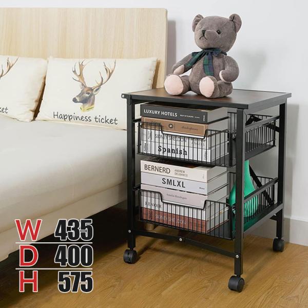 E-WIN 折りたたみ引き出しラック 3段 天板付き 幅435×奥行400×高さ575mm