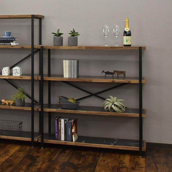 オープンラック 4段 収納 棚 メラミン スチール脚 本棚 シェルフ リビング収納 ディスプレイラッ...