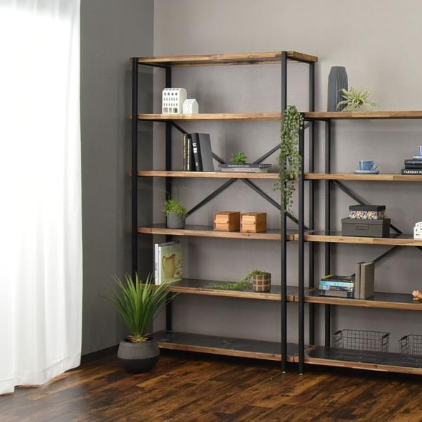 オープンラック 6段 収納 棚 メラミン スチール脚 本棚 シェルフ リビング収納 ディスプレイラッ...