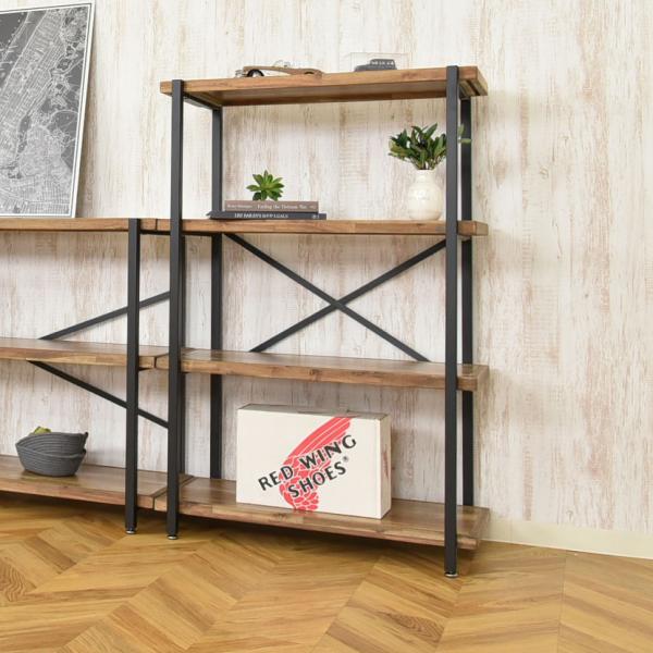 オープンラック 4段 収納 棚 メラミン スチール脚 本棚 シェルフ リビング収納 ディスプレイラッ...
