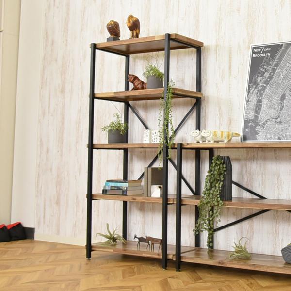 オープンラック 5段 収納 棚 メラミン スチール脚 本棚 シェルフ リビング収納 ディスプレイラッ...