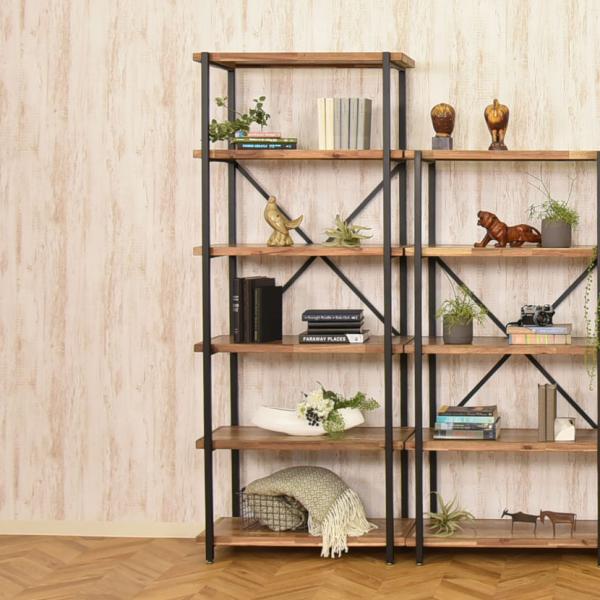 オープンラック 6段 収納 棚 メラミン スチール脚 本棚 シェルフ リビング収納 ディスプレイラッ...