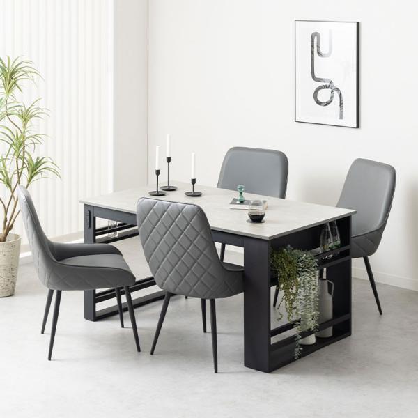 4人用 ダイニングテーブルセット 5点(幅1500mm食卓テーブル×1・食卓椅子×4) 収納付き メ...