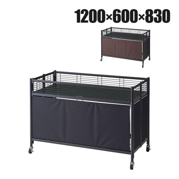 中折れワゴン セールワゴン 陳列什器 ネットワゴン バスケット 商品陳列 収納棚付 ブラックフレーム...