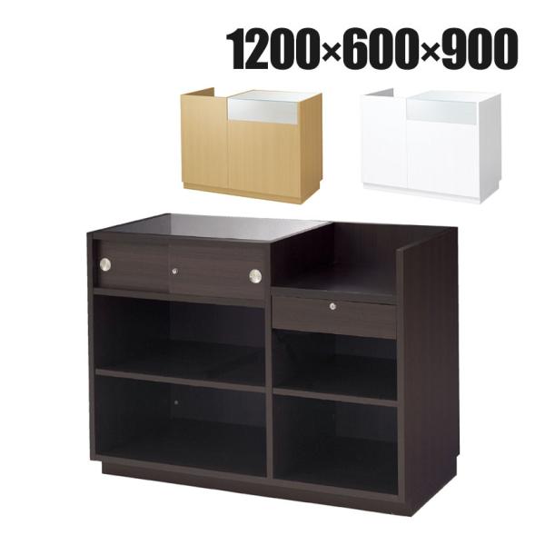 ショーケース付きレジ台 引き戸型 レジカウンター 受付台 受付カウンター 配線キャップ付き コンセン...