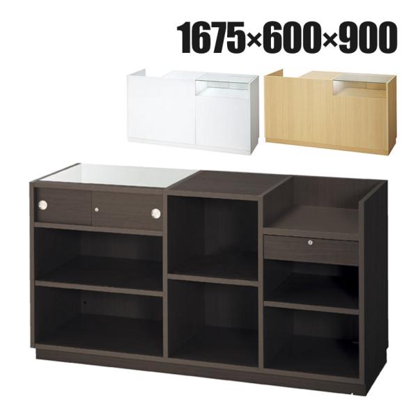 ショーケース付きレジ台 引き戸型 レジカウンター 受付台 受付カウンター 配線キャップ付き コンセン...